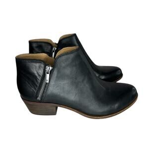 Lucky Brand Burk Lee Ankle Black Leather Booties Double Zipper Boot Size 8.5